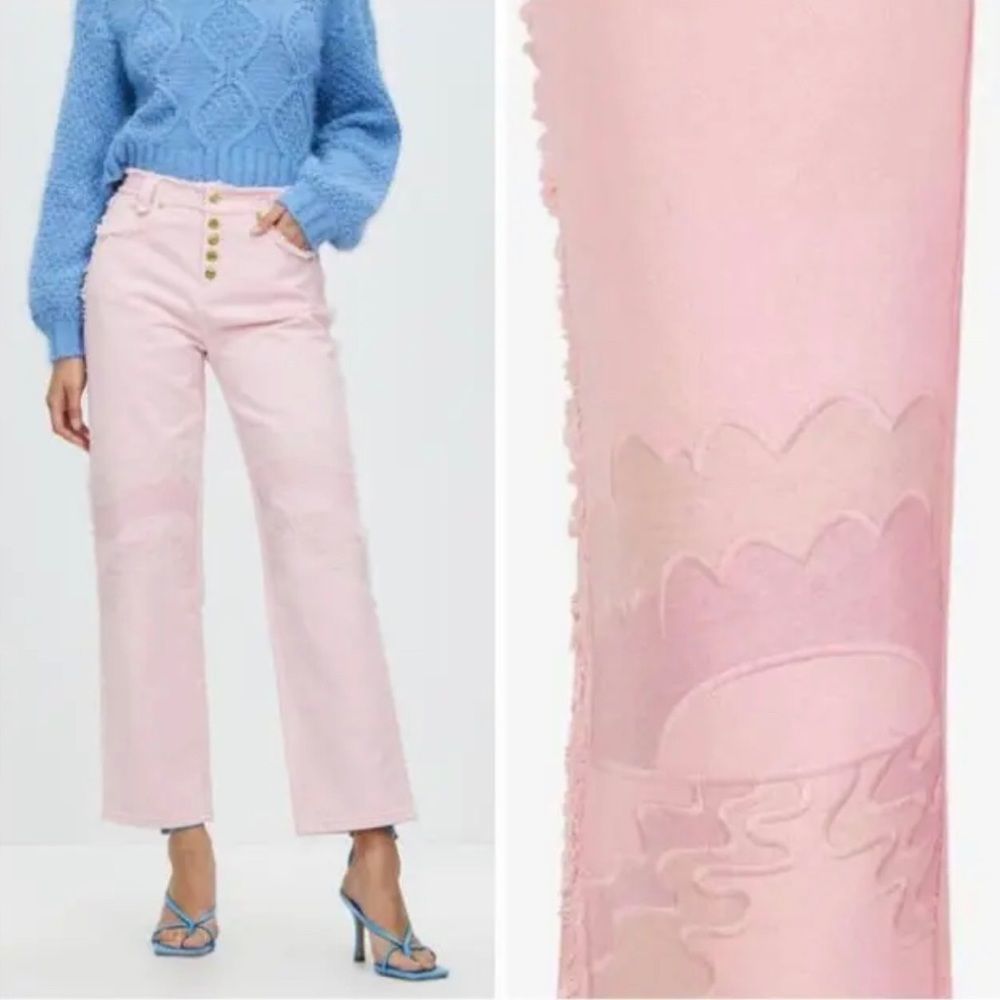 House of Sunny Day Tripper Jessie Pant in Putty Pink Straight Denim NWT 12